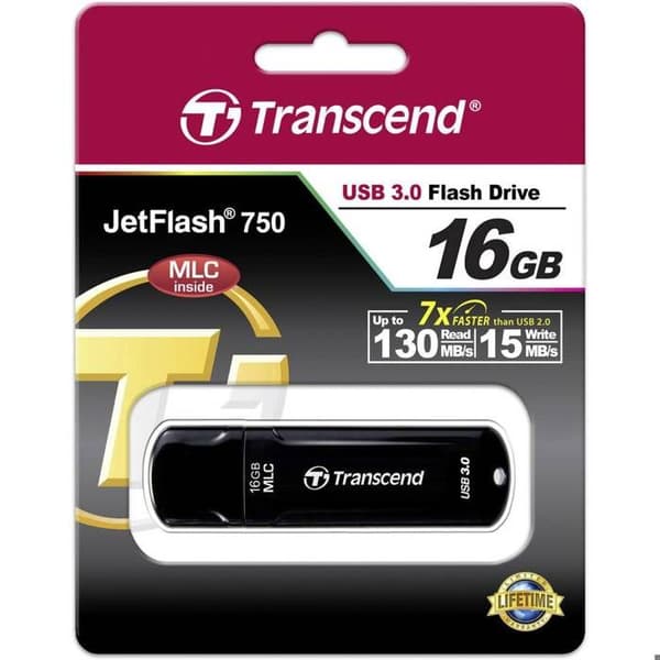 TRANSCEND JETFLASH 750 USB-nyckel - 16 GB - Svart