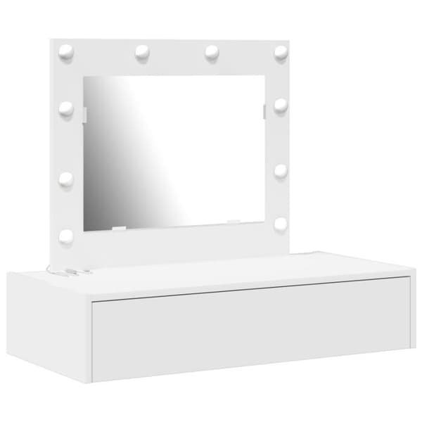Väggmonterat sminkbord - Vit - Inbyggda LED - MDF-trä - Modernt stil
