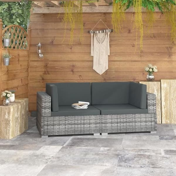 vidaXL Hörnstolar 2 st med Dynor Poly Rattan Grey