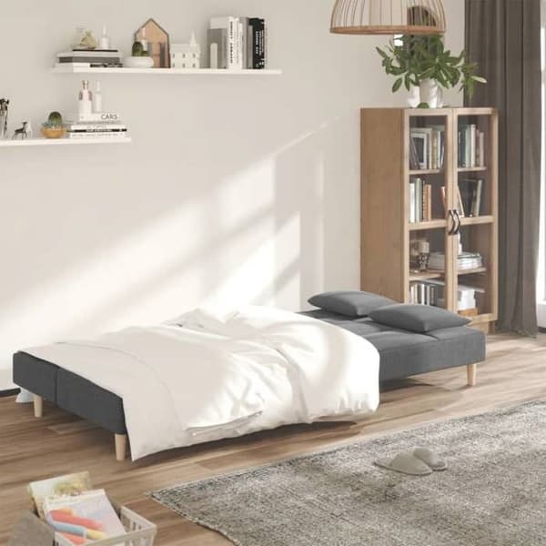 vidaXL 2-sits bäddsoffa med två kuddar ljusgrå tyg 375792