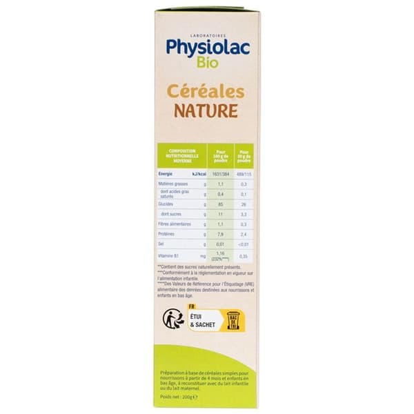 Physiolac Bio Céréalier Instant 4 månader+ 200g