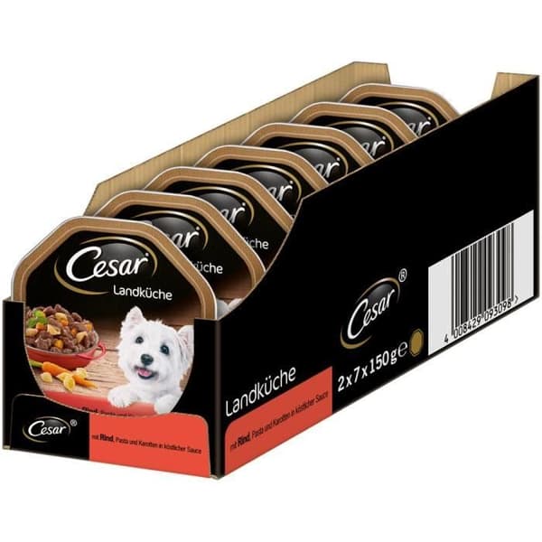 Cesar 4008429093098 - KVM SWITCH - Hundfoder Landküche sortiment - Kyckling och grönsaker - Set med 7 förpackningar med 2 lådor