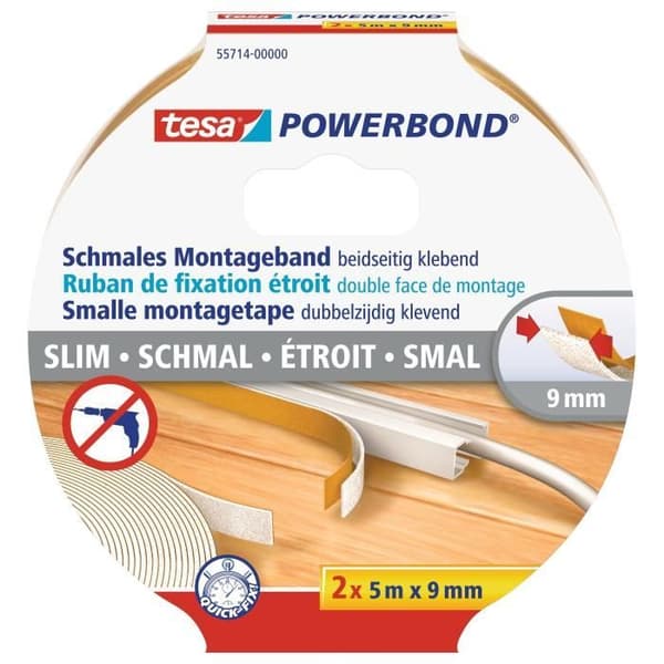 TESA Dubbelhäftande tejp Slim - 2 rullar på 5m x 9mm