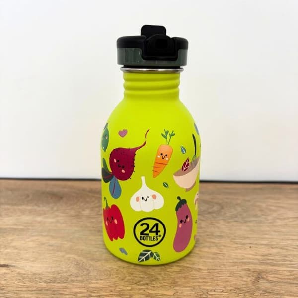 Barnflaska - 24BOTTLES - Grönsaksvänner - Inox - 250 ml - Gul