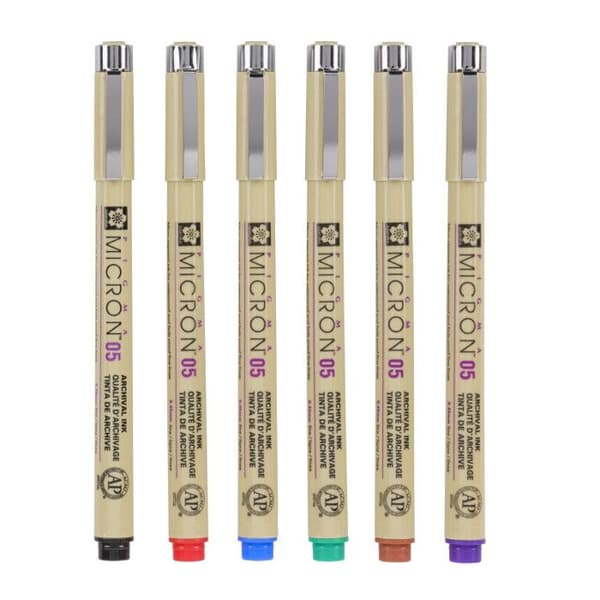 Fineliners - SAKURA - Pigma Micron - Set om 6 - Huvudfärger - 0,45 mm