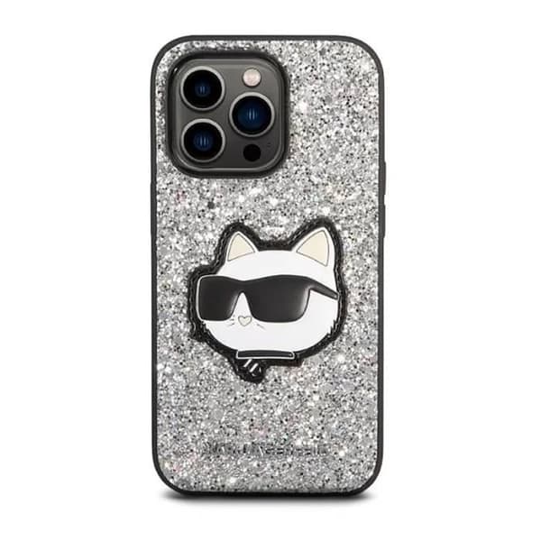 KARL LAGERFELD Coque iPhone 14 Pro Max Glitter Choupette Patch Silver
