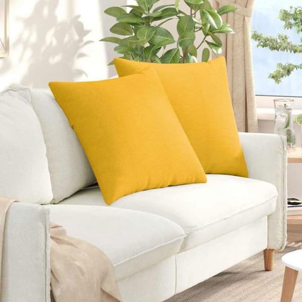 Kudde - VIDAXL - 60 x 60 cm - Ribbad sammet - Ljusgul - Set om 2