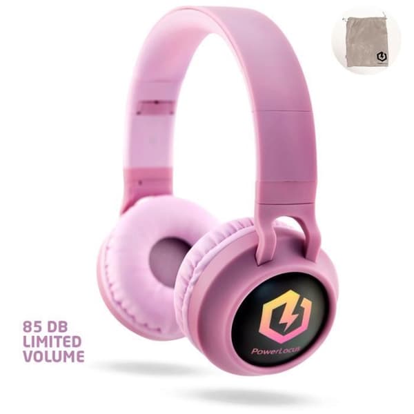 Trådlösa hörlurar - PowerLocus - Buddy - Bluetooth - Micro SD - LED-lampor - Rosa
