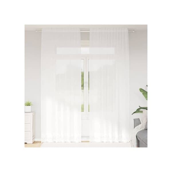 Blommönstrad spetsgardin - vidaXL - Vit - Polyester - 260x150 cm - Ljusfiltrerande - Integritetspaneler
