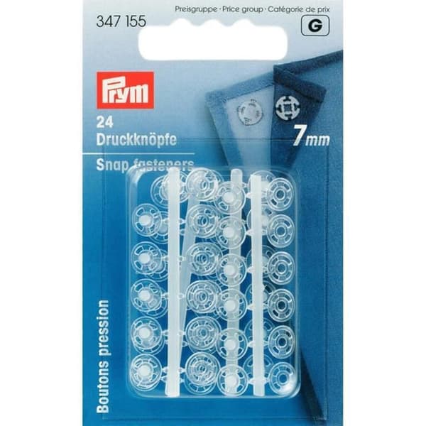 Sytryckknappar - PRYM - 24-pack - 7 mm - Plast - Runda - Transparenta - Att sy