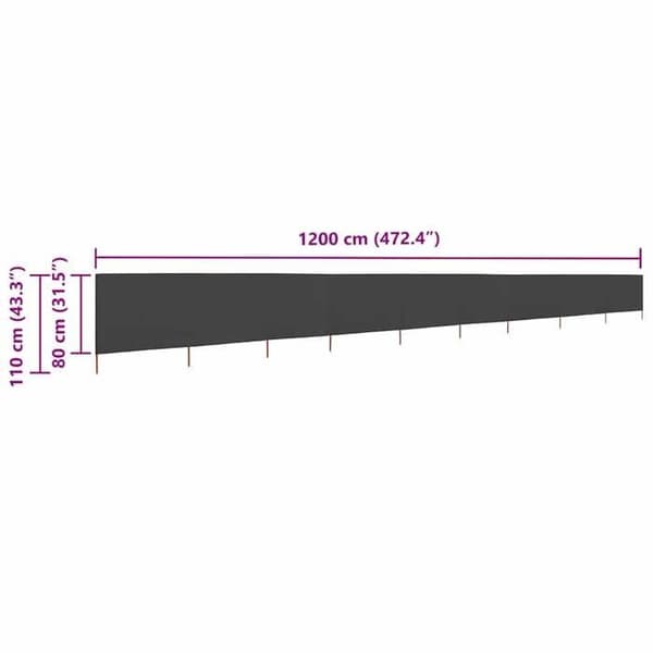 vidaXL 9 Panel Rumsavdelare Tyg 1200x80 cm Antracit