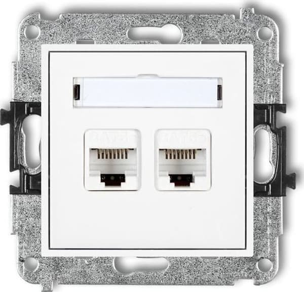 Switch - KARLIK - MGK-2 - Hub Ethernet - 2xRJ45 Cat. 5e - Dubbeluttag - Vit