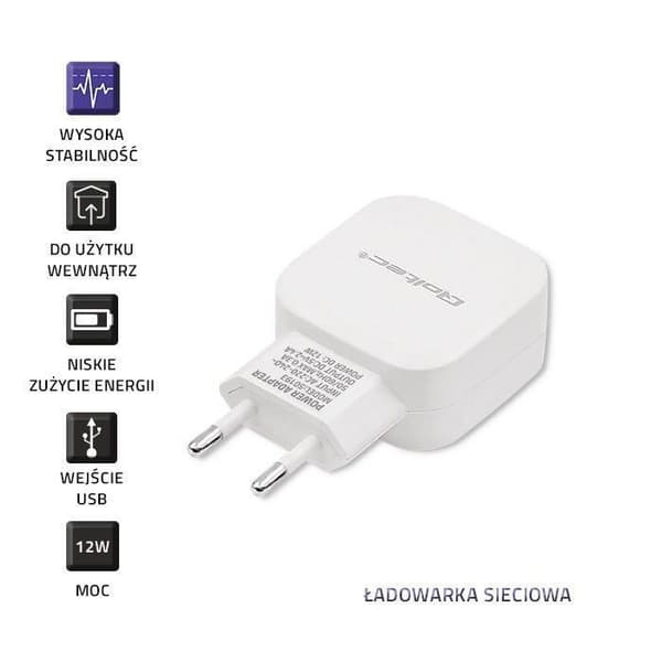 Qoltec Laddare 12W 5V 2,4A USB Vit - 5901878501932