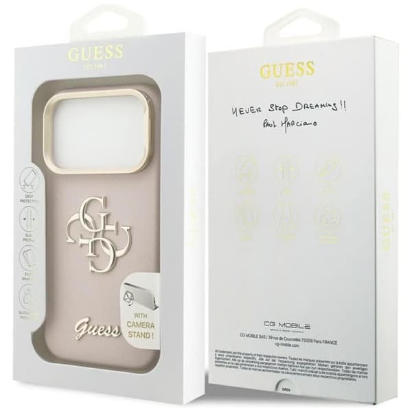 Guess Grained Big 4G Stativkamerafodral för iPhone 17 Pro 6.3" Rosa