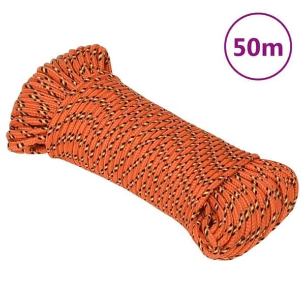 152641 vidaXL Båtline Orange 3 mm 50 m Polypropylen