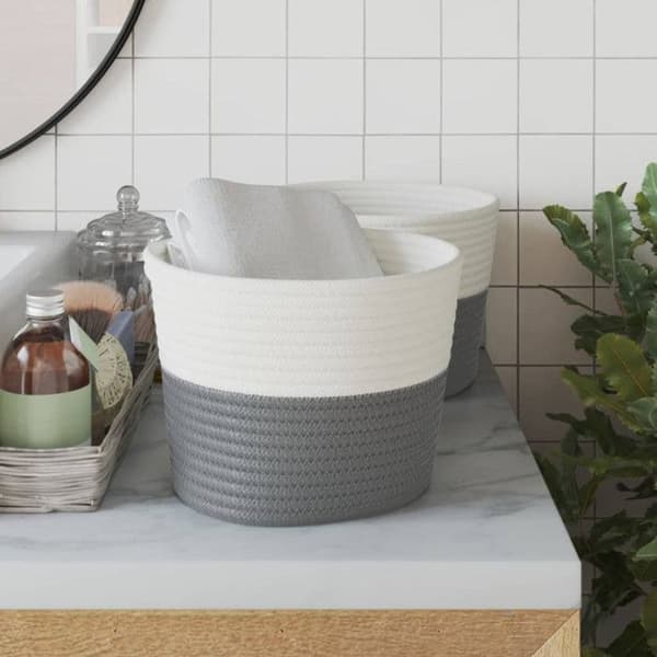 Förvaringskorgar 2 st grå och vit Ø24x18 cm bomull