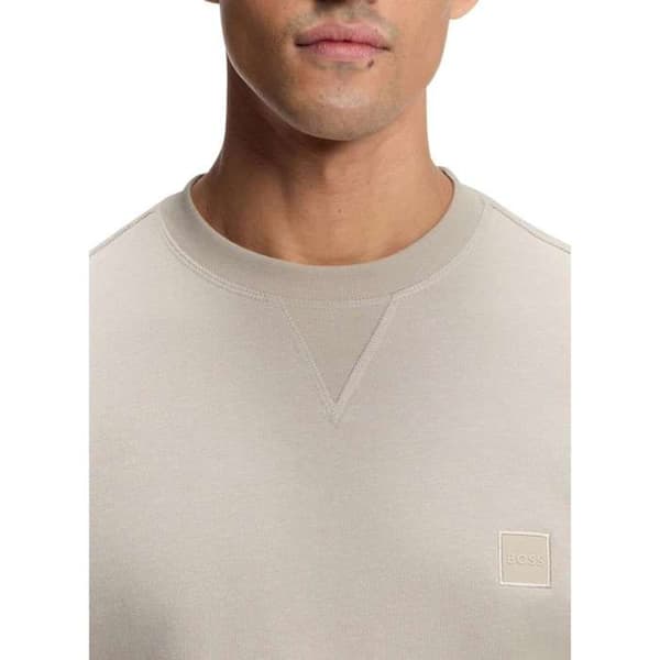 Beige bomullströja med slim fit och ribbad rund halsringning
