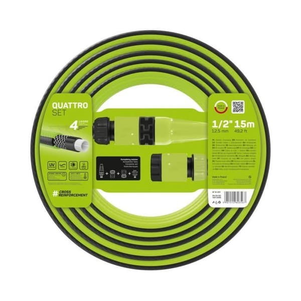 Vattenslang - CELLFAST - Quattro - Slang 15 m 1/2" - 4 lager - Förstärkt flätad