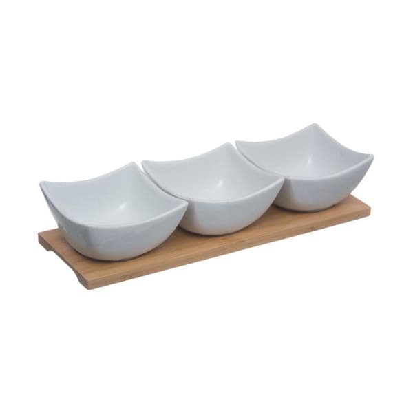 Secret de Gourmet - Set med 4 delar porslin + bambu Vit