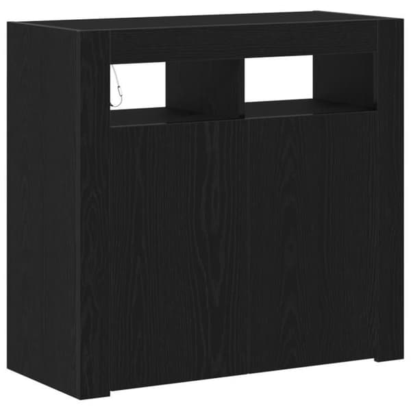 Buffébas - Svart ek - 2 dörrar - LED-belysning - 80x35x75 cm