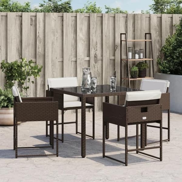 vidaXL Trädgårdsstolar med kuddar, 4-pack, brun, flätad resin 4007478