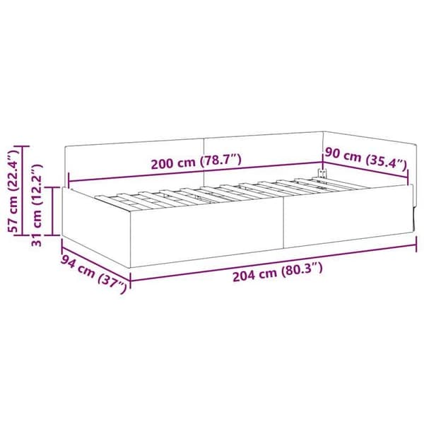 vidaXL Hörnsängram Mörkgrön 90 cm x 200 cm Sammet 42016083