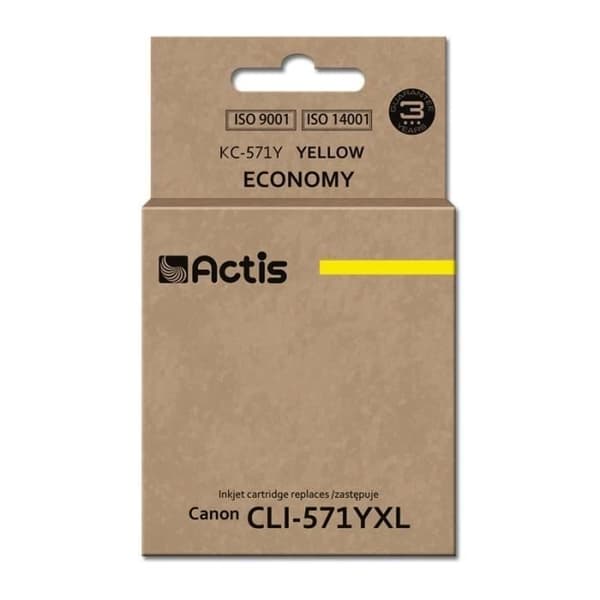Tonerpatron - ACTIS - CLI-571Y - Gul - Kapacitet 12 ml - Kompatibel med Canon