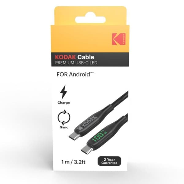 USB-C-kabel - KODAK - 1 m - Snabbladdning - Hög hastighet datatransfer - LED-belysning