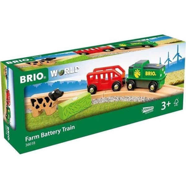 Batteri Farm Train - BRIO - Träkrets - Vagn och magnetlast ingår