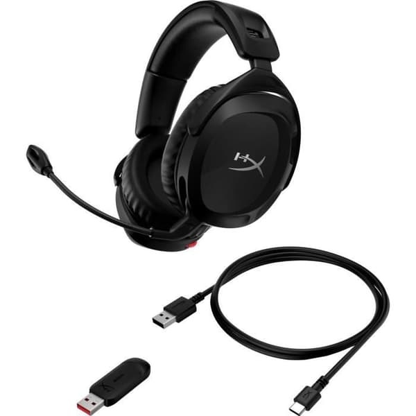 HyperX Cloud Stinger 2 Trådlös Spelheadset för PC med medföljande USB-laddningskabel och USB-trådlös adapter