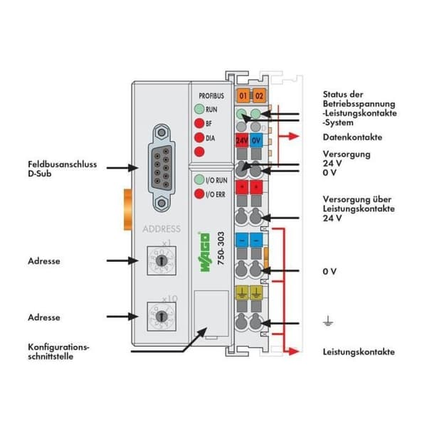 Busanslutning - WAGO - 750-303 - 24 V-DC - Såld styckvis