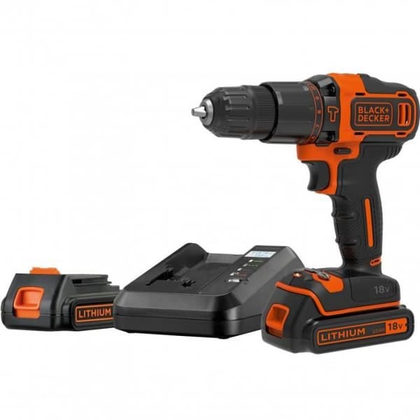 Sladdlös slagborr - Black & Decker - 18V - 2 batterier - Nyckellös chuck - Vanlig