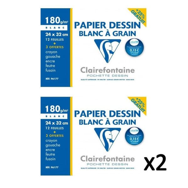 Clairefontaine - Set med 2 ritpapper, 3 ark, 24 x 32 mm, Vit