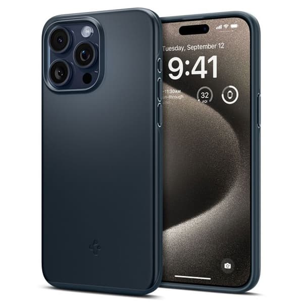 Telefonfodral - SPIGEN - Thin Fit - Metallgrå - Kompatibel med iPhone 15 Pro Max - Mjuk