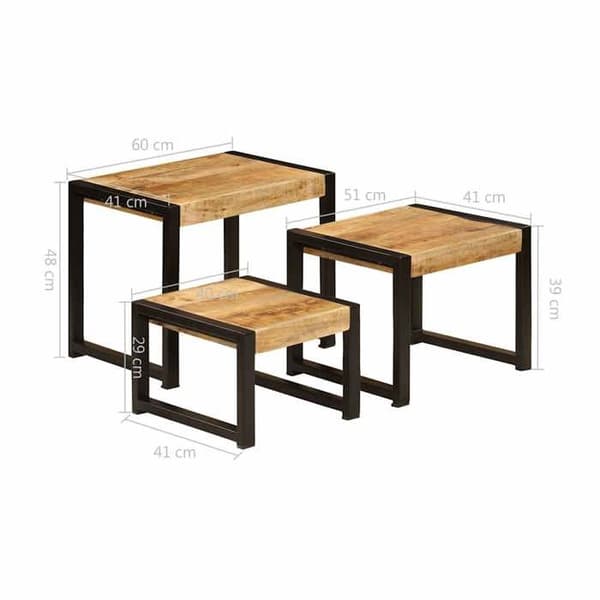 vidaXL Gigognetabeller 3 st Solid mangoträ 247404