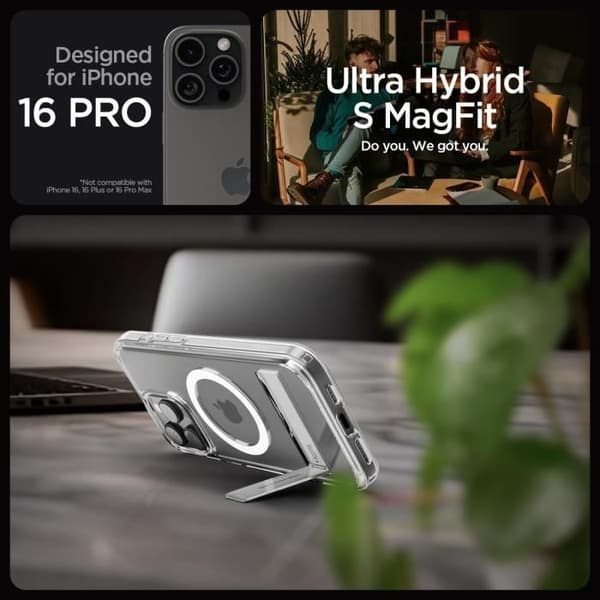 Fodral - SPIGEN - iPhone 16 Pro - Transparent - Ställning med Frikoppling - Exceptionell Magnetism