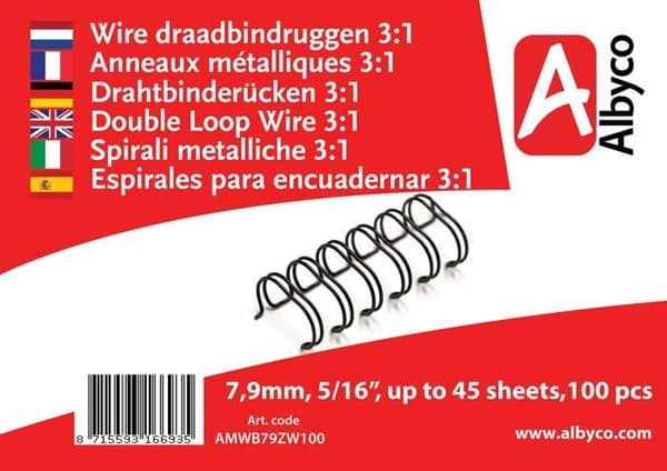 Transparent plastbindningsskena Albyco - förpackning med 100, 34 öglor (inte 3:1)