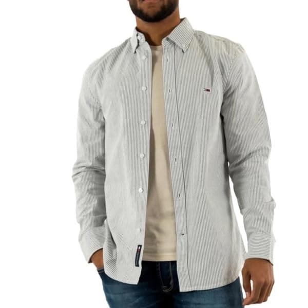 Grön/Vit Randig Skjorta för Herr Tommy Hilfiger Slim Stripes