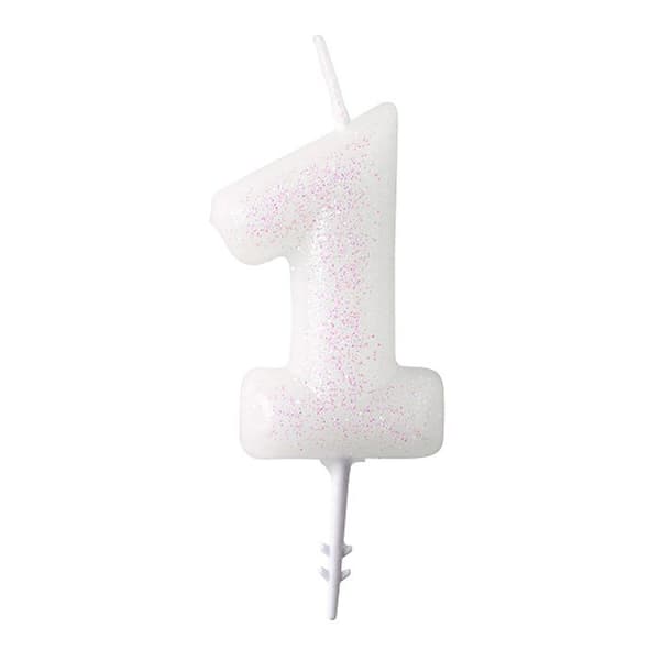 Amscan tårtljus glitter nummer 3 vax 6,5 cm vit