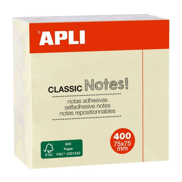 Block med 400 gula klisterlappar – 75x75mm