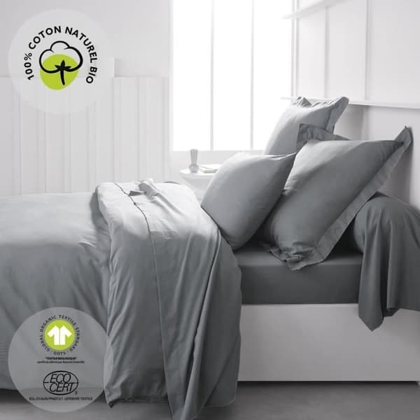 Drap housse - IDAG - 160 x 200 cm + 30 cm - Bomull - Ekologisk Stål