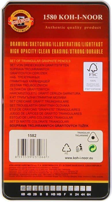 KOH-I-NOOR Triangulära grafitkritor 6B–6H - 12-pack