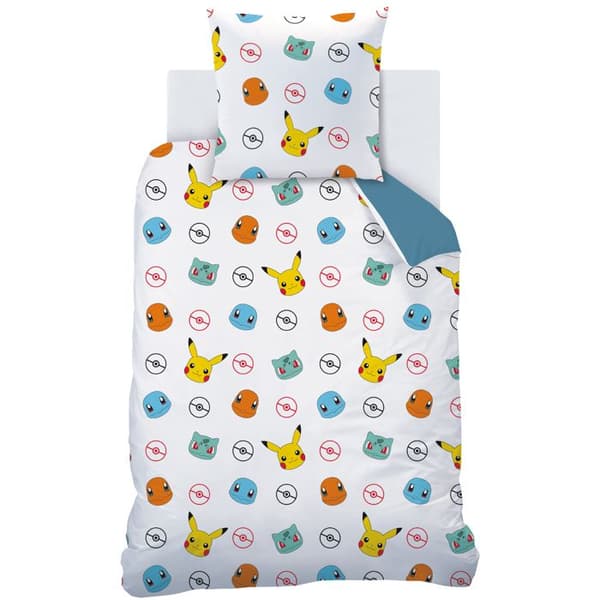 Barnsängset 100% Bomull - POKÉMON POWER - Blå - 140x200+63x63cm