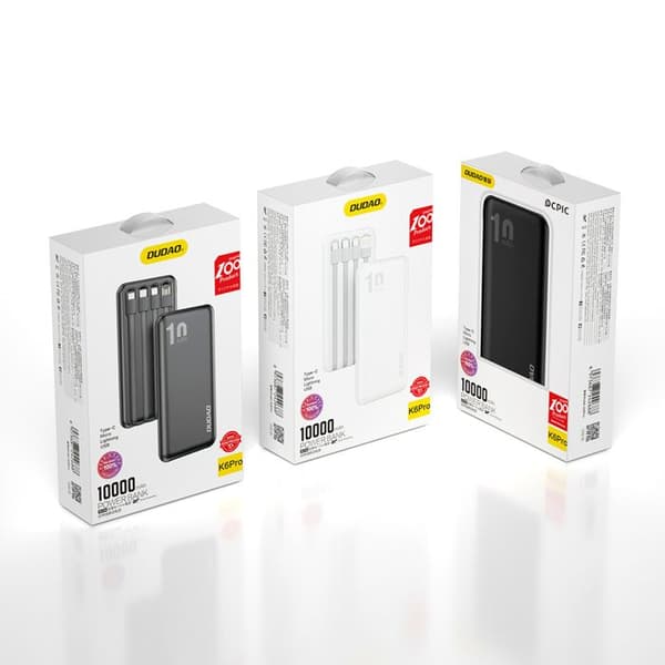 Extern batteri - DUDAO - K6 Pro - 10 000 mAh - 2 USB-A portar - Vit