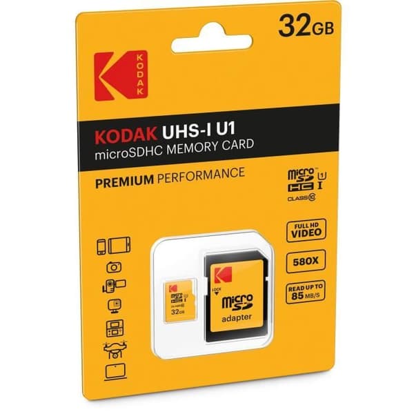 KODAK Class10 U1 microSDHC-minneskort - 32 GB - Med adapter