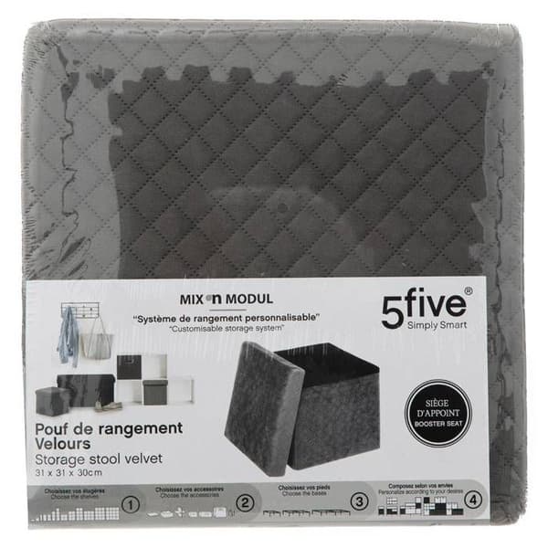 Fällbar pouf 31x31cm "Mix N' Modul" grå sammet - 5 five simply smart