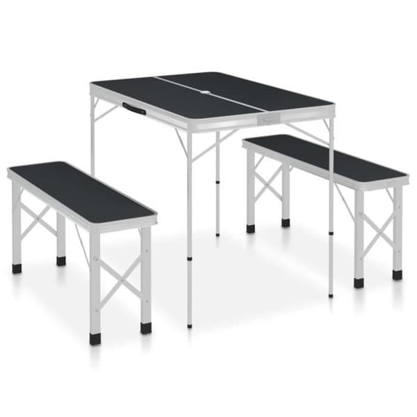 vidaXL hopfällbart campingbord med 2 bänkar aluminiumgrå