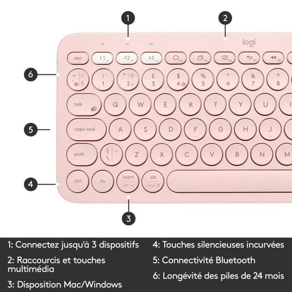 Tangentbord - Trådlöst - Logitech - K380 - AZERTY - Rosa