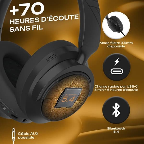Trådlösa hörlurar - POWERLOCUS - MoonFly ANC - Bluetooth - ANC - Batteritid 60h