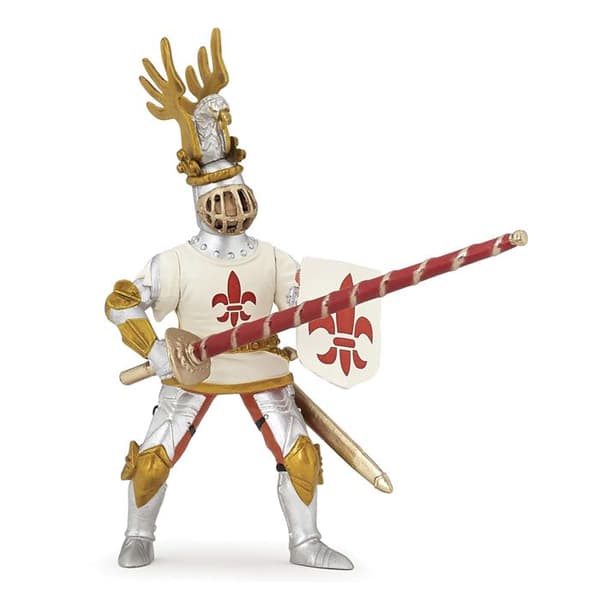 Vit riddare fleur de lys statyett - PAPO - DEN MEDELTIDA VÄRLDEN - 11 cm